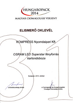 Hungaropack packaging competition certificate of merit